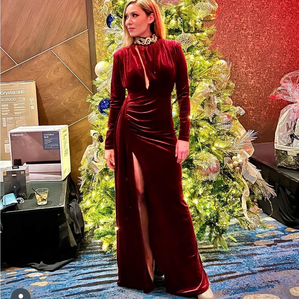 Luxurious Velvet Long Sleeve Dress in Rich Burgundy